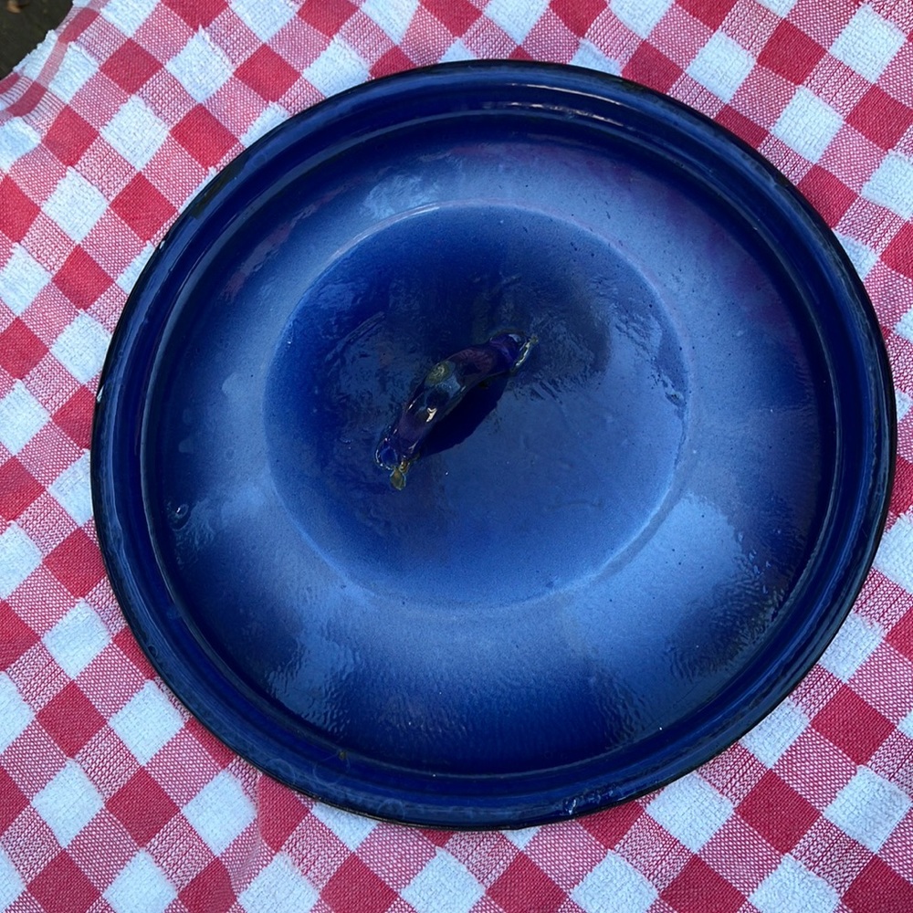 Vintage Enamel Ware Pot Lid. Measures 10”, Beautiful Blue and White